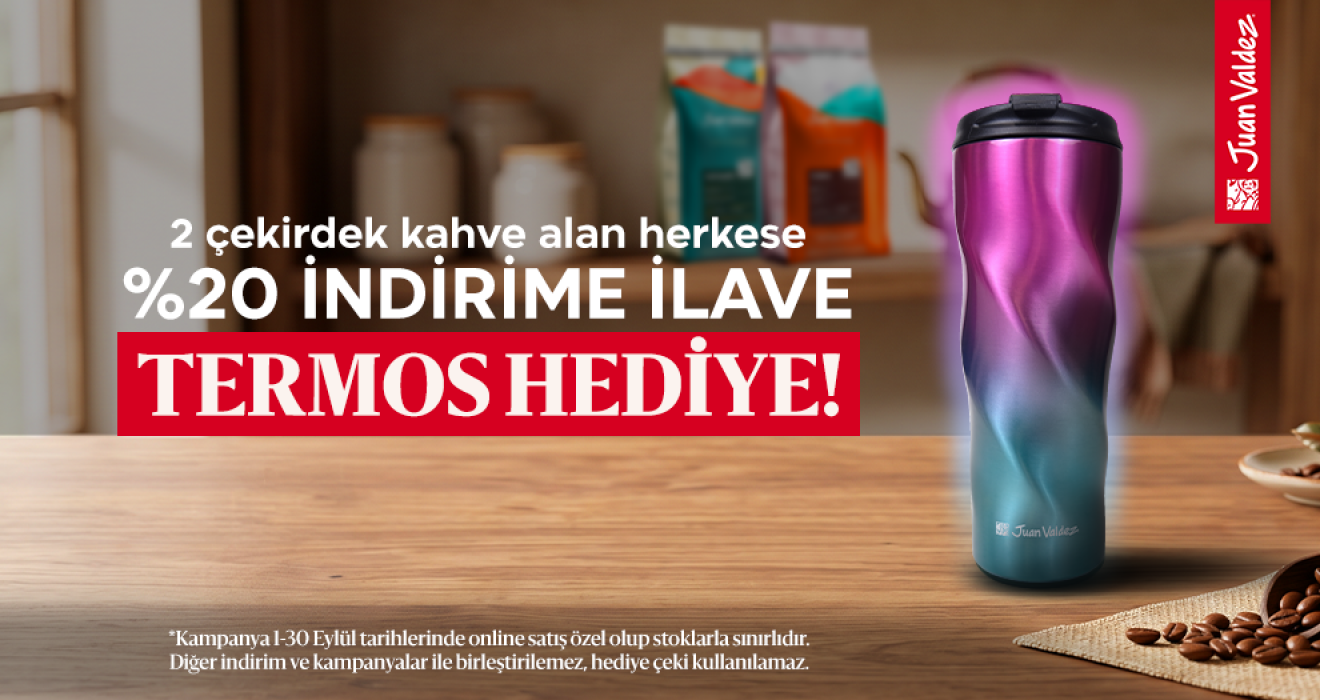 2 Çekirdek Kahve Alan Herkese %20 İndirime İlave Termos Hediye